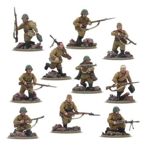 Soviet Army Infantry Platoon 28mm scale plastic miniatures for Bolt Action World War II battle games with Mosin Nagant rifles