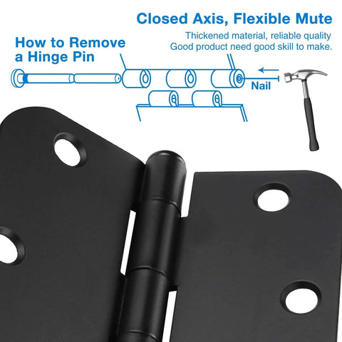 18 Pack 4 Inch Matte Black Door Hinges Rounded Heavy Duty Exterior Interior Hinge Set With 8 Holes And 144 Free Screws