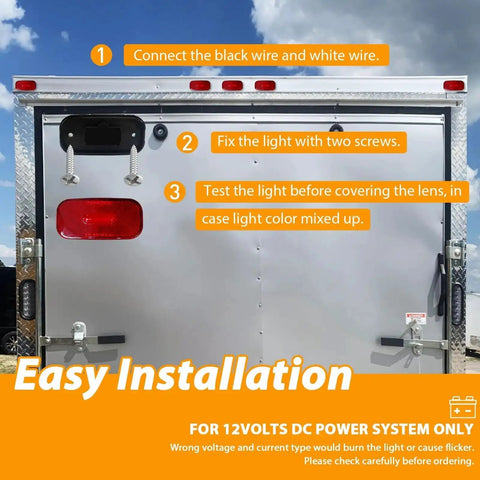 Rear view of trailer showing installation steps for Red 3.9 Inch LED Side Marker Light For Automotive Front And Rear Clearance Indicator.