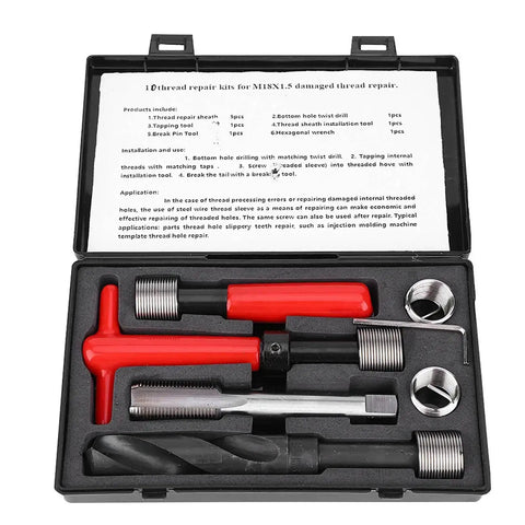 M18x1.5 Helicoil Thread Repair Tool Kit Internal Thread Inserts Pack Of 10 For Auto Repair And Home Mechanics, DIY Grade High-Strength