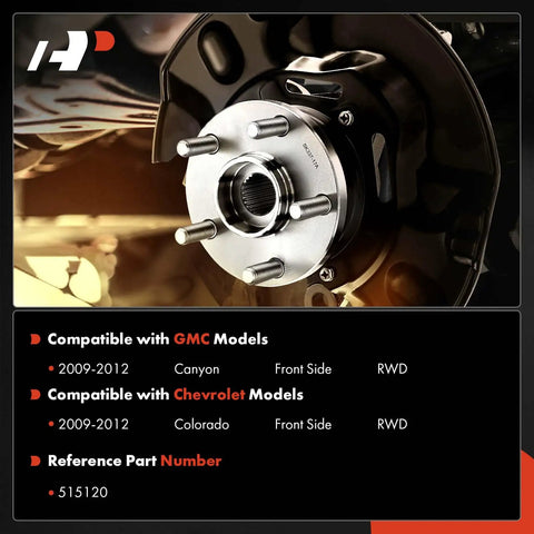 Front Wheel Bearing And Hub Assembly Set For Chevy Colorado 2009 2012 And GMC Canyon 2009 2012 installed on vehicle hub