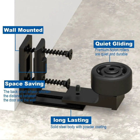 Sliding Barn Door Floor Guide Adjustable Double Roller Guide Wall Mount For Heavy Duty Doors With Carbon Steel Body And Premium Nylon Rollers Fits Door Thickness 1.1 To 2.44 Inches.