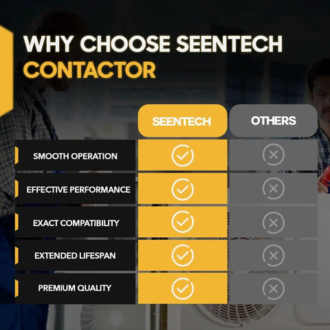 Comparison chart highlighting benefits of Seentech Contactor for HVAC systems over others, featuring smooth operation and premium quality.