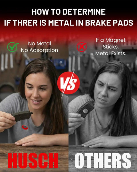Front ceramic brake pads kit by HUSCH for Acura MDX 2014–2020, Honda Pilot 2016–2022; pad with red ring.