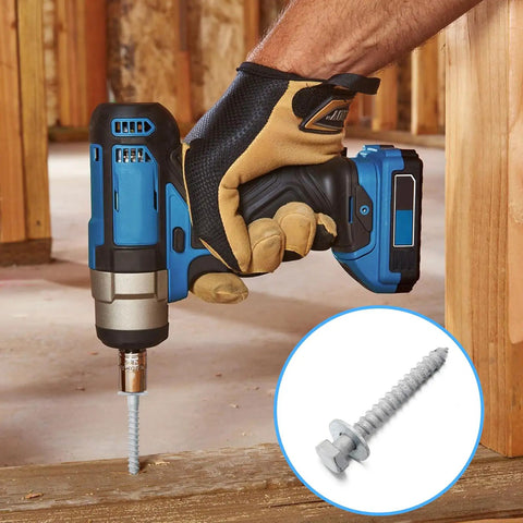 Heavy Duty Wood Lag Screws Kit With 100 Hex Head Lag Screws And Washers For Wood, Three Eighths Inch By 3 Inch, Hot Dip Galvanized