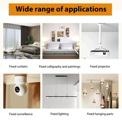 Examples of fixed curtains, paintings, projector, surveillance camera, lighting, and hanging parts with wall applications