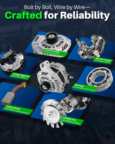 Components of Beefed Up Alternator For Mazda 5 L4 2.3L 2008 2009 2010 110 Amp 12 Volt Clockwise Rotation 6 Groove Pulley
