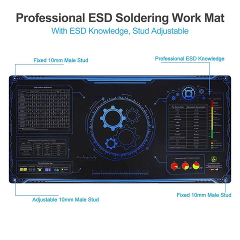 ESD Safe 36 By 24 Inch Rubber Mat Kit For Electronics Repair And Soldering PC Building And Table Work With Grounding Cord
