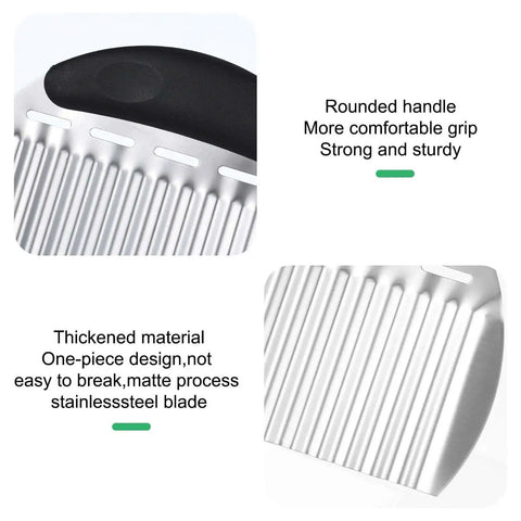 Close-up of Crinkle Cutter Wave Slicer Set For Potatoes And Vegetables YBEATY 2 Pack Heavy Duty Stainless Steel With Comfortable Handles.