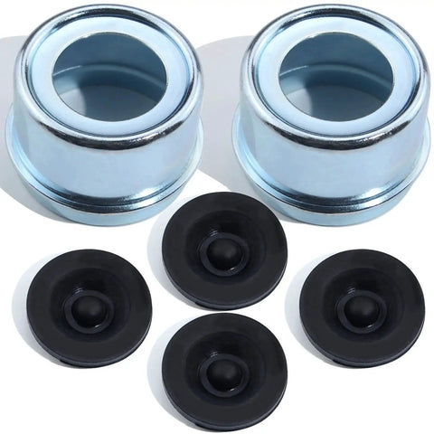 Heavy Duty Trailer Axle Dust Cap Cup Grease Cover 1.9 Inch Hub Two Pack With Extra Rubber Seals For Most 2000 To 3500 Pound Dexter Axles