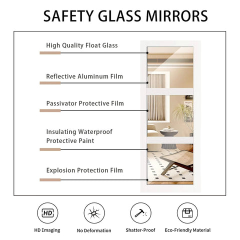 30 Inch By 84 Inch Mirrored Barn Door Set With 3 Lite Mirror Panels, glass layers diagram, modern space saving style upgrade