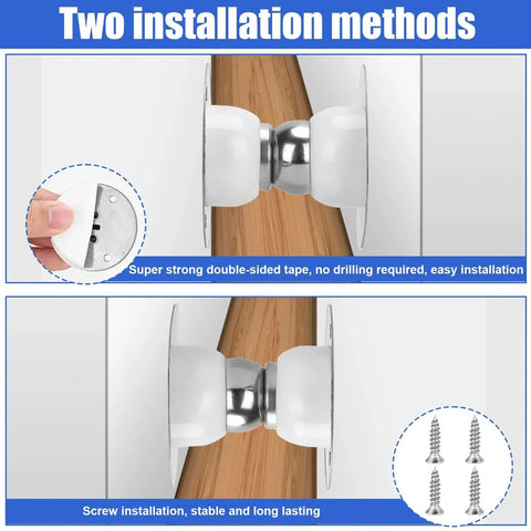 Magnetic Exterior Door Catch For RVs And Campers Strong Metal Latch White with two installation methods shown.