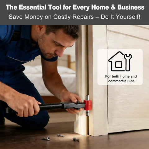 Person using Six In One Door Hinge Adjustment Tool With Six Wrench Sizes For Hinges From 0.39 To 0.98 Inches on door