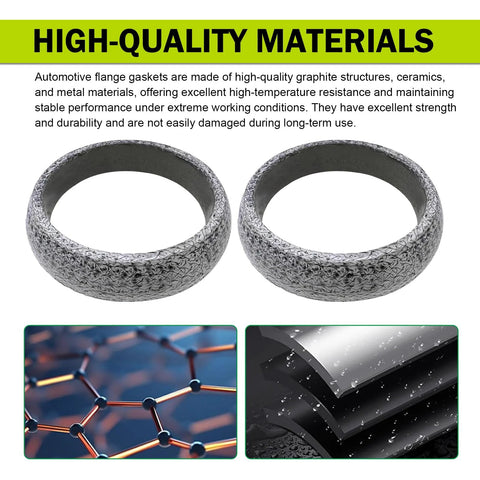 Two graphite exhaust gaskets, 60 mm ID (2.36 in), for automotive exhaust manifolds
