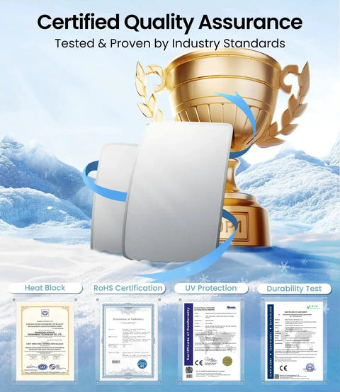 Quality certificates displayed with trophy for Magnetic Foldable Glass Sun Shade For Model Y 2020 2025 No Sag With Insulation.