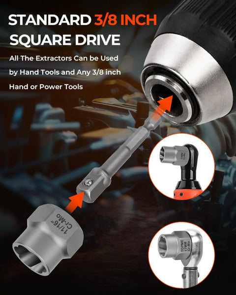 18 Piece Bolt Extractor Kit With Three Eighths Inch Drive For Damaged Bolts Nuts And Screws Includes Hex Adapters