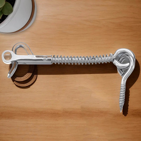 Close-up of stainless steel hook and eye fasteners from Stainless Steel Gate Latch Kit With Hook And Eye Fasteners, 12-Piece Outdoor Privacy Security Hardware.