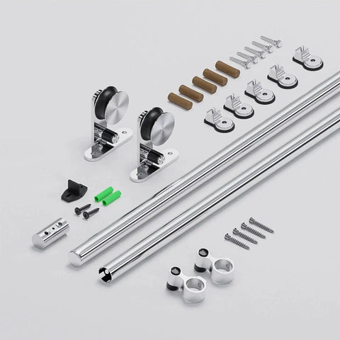 Components of 6Ft Top Mount Sliding Barn Door Hardware Kit With Stainless Steel Track And Rollers Heavy Duty Sturdy Barn Door Hardware Set