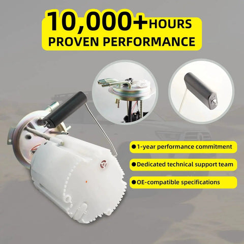 Electric Fuel Pump Module Assembly With Sending Unit And Pressure Sensor For Cadillac Escalade Tahoe GMC Yukon 2004 2007 V8 4.8L 5.3L 6.0L 6.2L Replacement, shown with performance details and component close-ups.