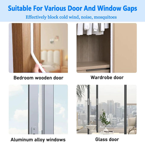 Door seal on bedroom wooden door, white felt-pile, 0.4in wide x 0.4in thick, self-adhesive

Wardrobe door seal, white felt-pile weather strip, self-adhesive

Aluminum alloy window weather seal, self-adhesive door strip

Glass door weather stripping, draft blocker, self-adhesive