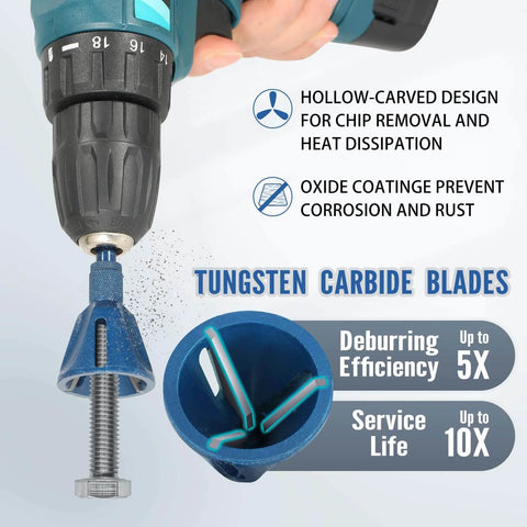 Go-To All Thread Deburring Tool With Quick Release 1/4 Inch Hex Shank For External Chamfer And Burr Removal, shown in use
