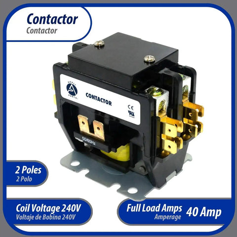 Heavy Duty 2 Pole Contactor APAC-240240 40 Amp 240V Coil Replacement for AC Compressors, HVAC Pumps, UL Listed