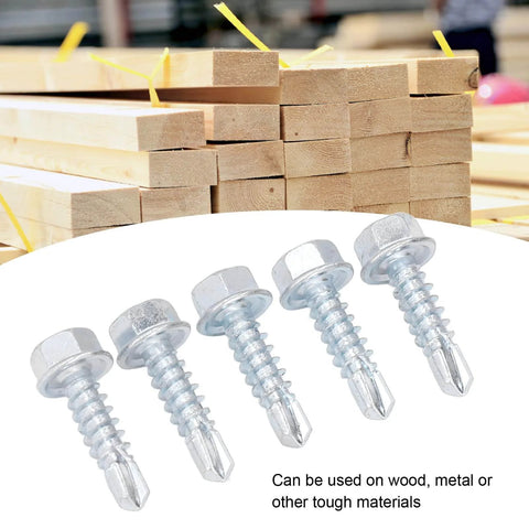 250 Piece M4.2x16mm Self Drilling Screws With External Hex Drive Galvanized Carbon Steel High Hardness For Wood And Metal