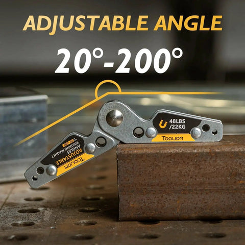 Adjustable Angle Welding Magnet With 20 To 200 Degree Range And 48 Lbs Magnetic Hold For Ferrous Parts on workbench