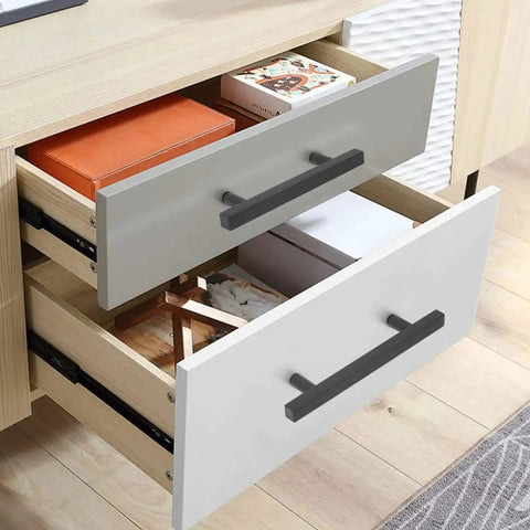 Drawer with 25 Pack 3 Inch Black Cabinet Pulls Stainless Steel Drawer Handles With Mounting Screws For Dresser Cupboard Kitchen Cabinets