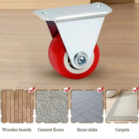 Rigid 1 Inch Caster Wheels Set for Furniture and Cabinets Non Swivel Fixed Plate Casters on wooden floor with surface options