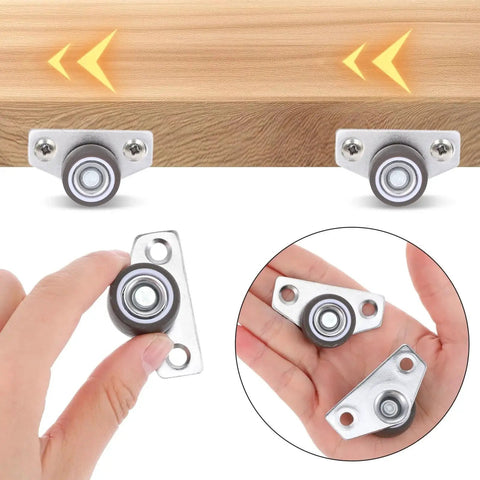 1 Inch Side Mount Caster Wheels Set Of 4 Non Swivel Rigid Mini Furniture Casters held by hand and displayed on wood surface