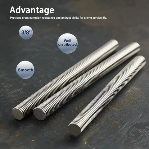 304 Stainless Steel All Thread Rod Three Eighths By Twenty Four Twelve Inches displayed on surface