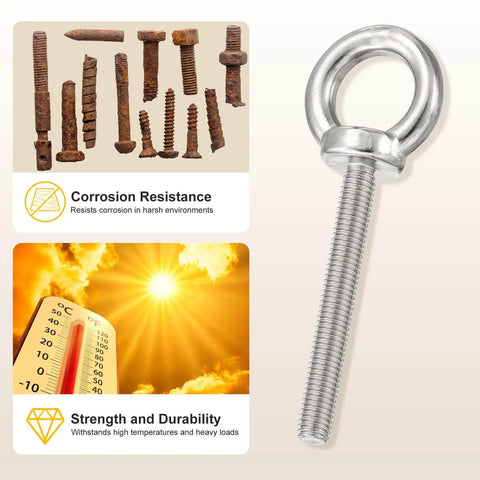 Shoulder Eye Bolt M10x17mm, 304 Stainless Steel Lifting Ring Threaded Eye Bolt, 4Pcs, showing corrosion resistance and durability