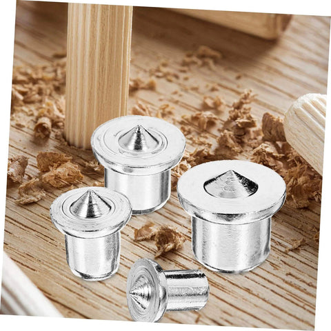 Stainless Steel Dowel Pin Set Five Pack With Dowel Center Transfer Plugs In 6Mm 8Mm 10Mm And 12Mm showing precise hole alignment in wood.