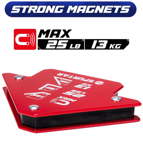 Side view of Six Pack Heavy Duty Welding Magnets 25 Lb Each With Magnetic Angle Clamps For Hands Free Welding 45 90 135 Degree Angles