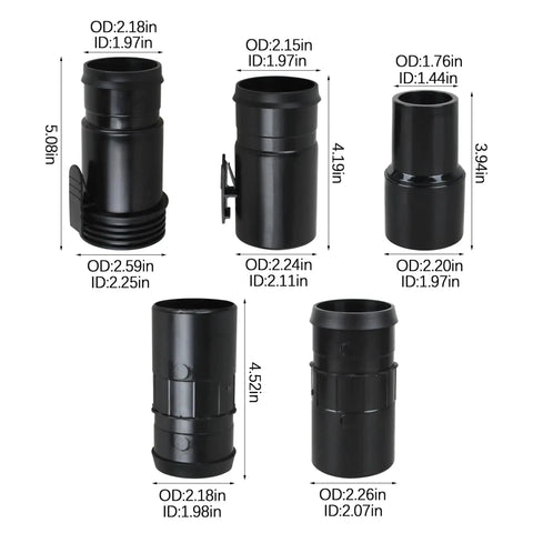 Six fittings included in Replacement Vacuum Hose Kit Two And One Half Inch By Seven Feet Dual Flex Locking Shop Vac Hose For Wet Dry Vacuum Cleaners