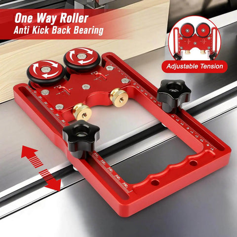 2 In 1 Thin Rip Jig Guide Feather Boards For Table Saws Router Tables And Band Saws With Anti Kickback Bearing, red color