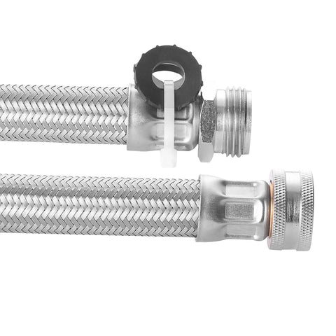 Stainless steel braided garden hose extension, 9.5-in length, heavy-duty with 45° bend, Amazon brand fittings