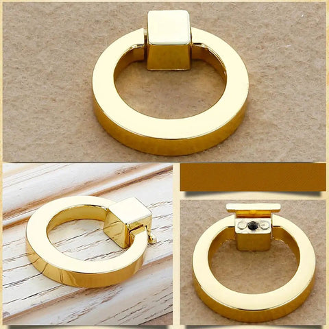 8 Piece Aluminum Ring Pulls For Dresser And Drawer Furniture Hardware Single Hole Wardrobe Handles In Gold Finish