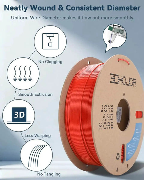 Red 1.75mm PLA Filament, 1kg Cardboard Spool, Low Warp, Odor Free, Clog Free, No Brittle Filaments, Fits Most FDM 3D Printers