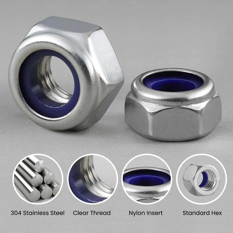206 Piece Metric Lock Nuts And Hex Nuts Assortment Kit Nylon Insert Nylock 304 Stainless Steel M3 To M10 For Quick Fixes
