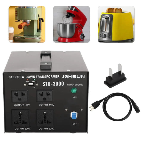 Heavy Duty 3000W Voltage Converter Transformer For 110V To 220V And 220V To 110V, Step Up Step Down Power Converter With Circuit Breaker Protection, Rugged Iron Shell