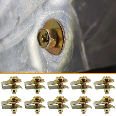 Heavy Duty 20x M6 1.0 Car Body Bolts With 10mm Hex Head And 17mm Washer Plus 20x U Nuts Clips Under Tray Splash Shield Fasteners Yellow Zinc Finish