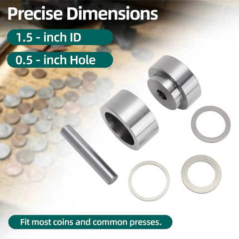 Coin Ring Making Kit With Four Piece Punch And Die Set Self-Centering Metal Hole Punch Tool Kit dimensions and components