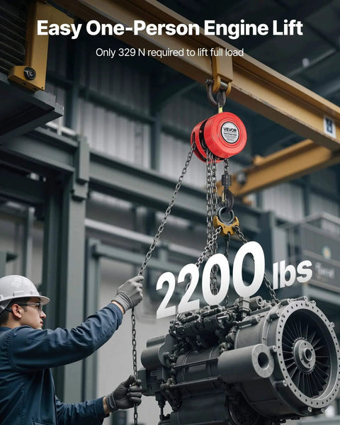 1 Ton Hand Chain Hoist With 8 Ft Lift Galvanized G70 Chain Heavy Duty Pulley Block lifting engine in warehouse