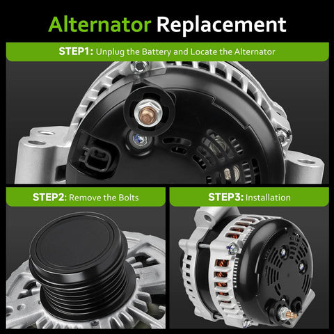 Beefed-Up Replacement Alternator For 2011-2018 Chrysler 300, Dodge Charger, Challenger, Durango, Jeep Grand Cherokee, And Ram 1500 3.6L V6 - Easy Plug-In, OEM-Style Fit, 56029789AA 11598N installation steps diagram