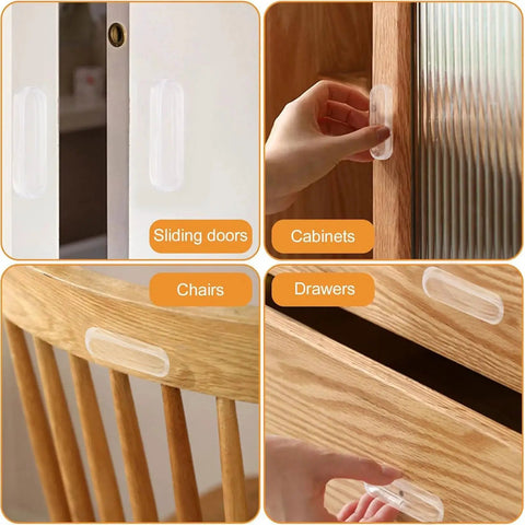 Clear PU Self Adhesive Recessed Finger Pulls 4 Pack Oval Sliding Door Handles for glass doors, cabinets, and drawers installation.