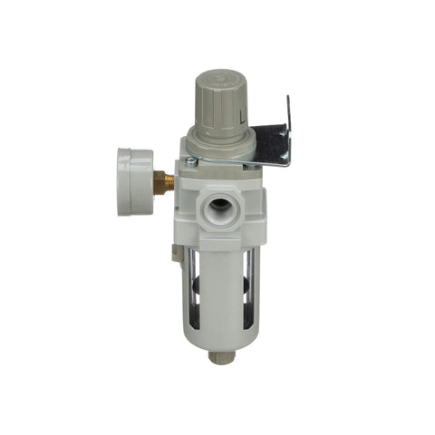 Pneumatic air filter regulator piggyback unit, 1/2 in NPT, poly bowl, manual drain, bracket, Amazon