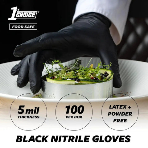 XXL Black Nitrile Gloves 5 Mil Food Grade Latex Free Powder Free used in food preparation