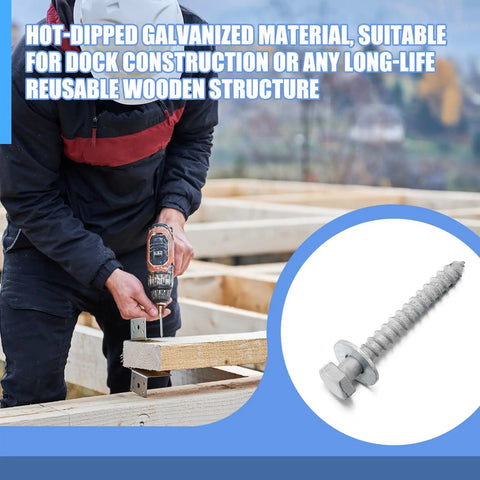 Person using drill to install Heavy Duty Wood Lag Screws Kit With 100 Hex Head Lag Screws And Washers For Wood, Three Eighths Inch By 3 Inch